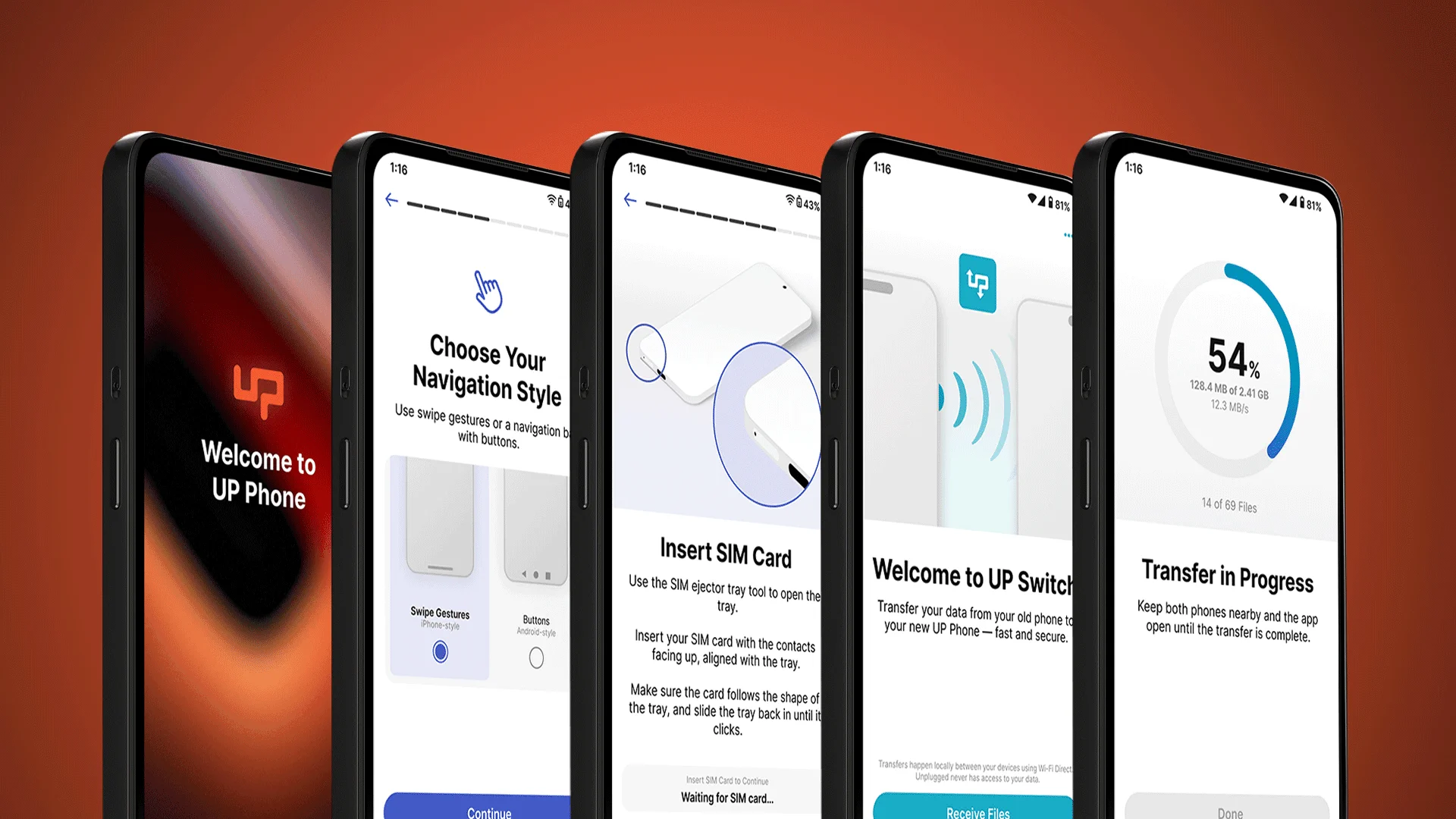 UP Phone welcome and transfer screens